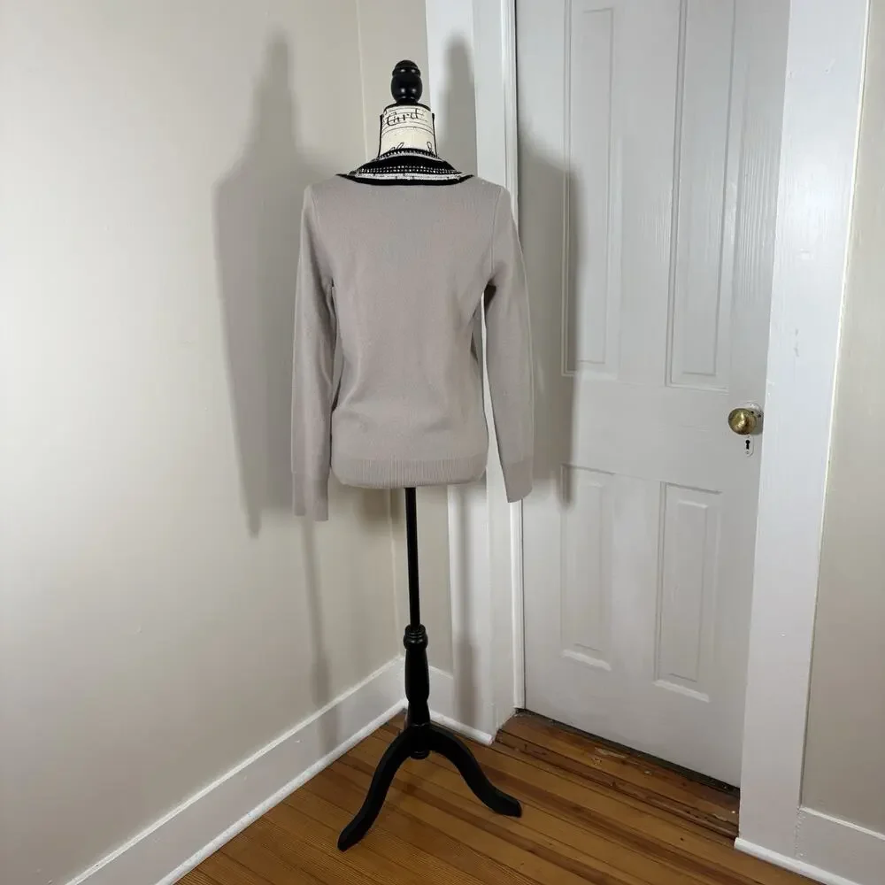 Tory Burch Gray Merino Wool Embellished Sequin V-Neck Sweater Size S/P Preppy